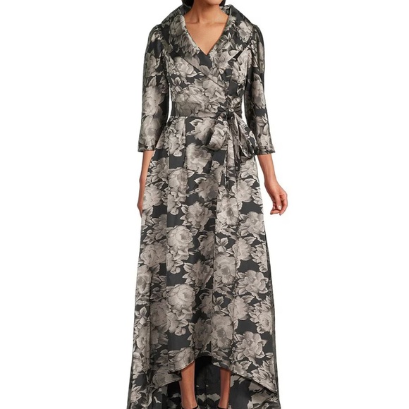 Alex Evening Dresses & Skirts - Elegant Floral High Low Dress in Black and Gray